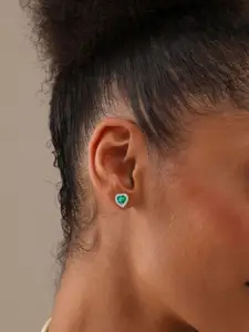 LeCalla 925 Sterling Silver Plated Emerald Studded Heart Shaped Studs