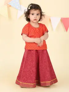 Fabindia Infants Girls Block Printed Zari Cotton Ready to Wear Lehenga & Blouse