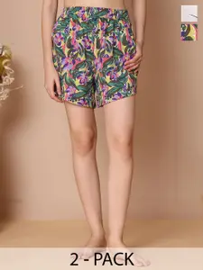 TAG 7 Women Pack Of 2 Printed High-Rise Lounge Shorts