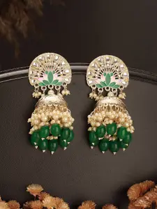 Jazz and Sizzle Gold-Plated Artificial Studded & Beaded Meenakari Dome Shaped Jhumkas