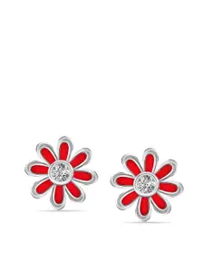 LeCalla 925 Sterling Silver Plated Cubic Zirconia Studded Floral Shaped Studs