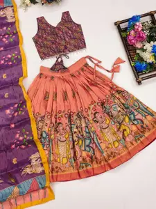 Shoryam Fashion Girls Printed Mukaish Foil Print Ready to Wear Lehenga & Blouse With Dupatta