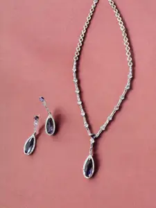 Anouk Rhodium-Plated Rhodium Plated Silver Stones Purples Necklace Set