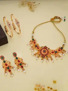 Anouk Gold-Plated Bangle & Necklace Set