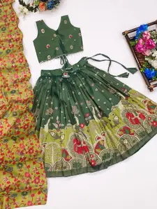 Shoryam Fashion Girls Printed Foil Print Ready to Wear Lehenga & Blouse With Dupatta
