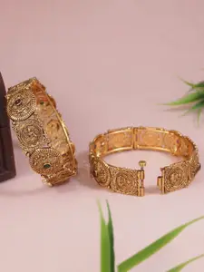 Anouk Set Of 2 Gold-Plated Stone Studded Temple Bangles