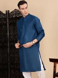House of Pataudi Mandarin Collar Cotton Straight Kurta