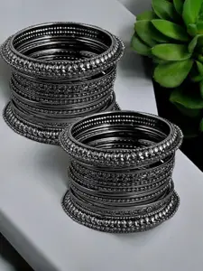 Sangria Set Of 32 Textured Oxidised Bangles