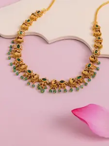 Kushal's Fashion Jewellery Green Gold-Plated Ethnic Antique Necklace
