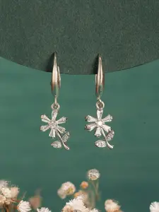 Jazz and Sizzle Rhodium-Plated CZ Cubic Zirconia Studded Floral Drop Earrings