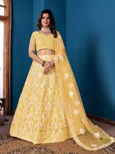 ZAALIMA FASHION Embroidered Thread Work Semi-Stitched Lehenga & Blouse With Dupatta