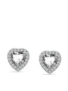 LeCalla 925 Sterling Silver Plated Cubic Zirconia Studded Heart Shaped Studs