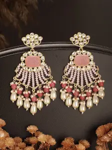 Jazz and Sizzle Gold-Plated Artificial Stone Studded & Beaded Contemporary Drop Earrings