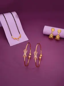 Anouk Gold-Plated Stones & Beads Mangalsutra With Bangles & Earrings