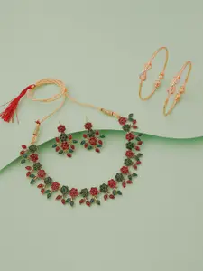 Anouk Gold & Rose Gold-Plated Stone Studded Jewellery Set With 2-Pc Bangles