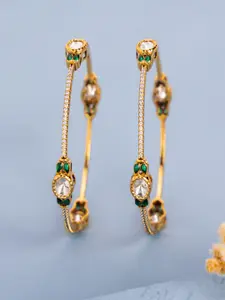 Kushal's Fashion Jewellery Set Of 2 Victorian-Plated Emerald & Kundan Studded Bangles