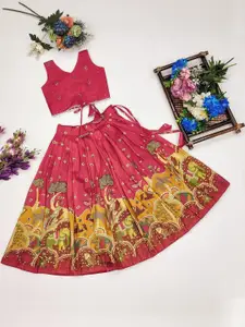 Shoryam Fashion Girls Printed Foil Print Ready to Wear Lehenga & Blouse With Dupatta