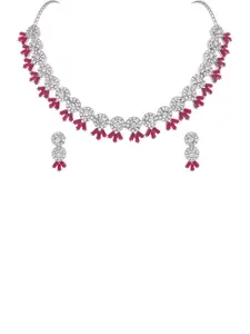 Anouk Silver-Plated Silver Plated AD Studded Necklace with 1 Pair of Earrings