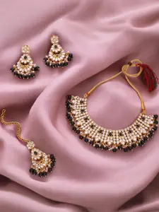 Anouk Gold-Plated Necklace& Earring & Maang Tikka Set