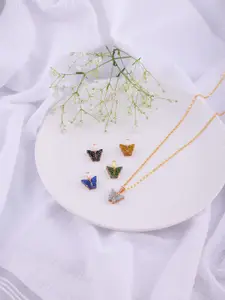 DressBerry Set Of 5 Brass Gold-Plated Hand Painted Necklace