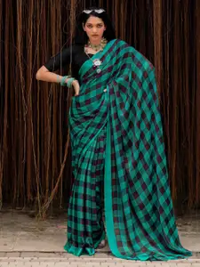 Mitera Checked Pure Georgette Saree