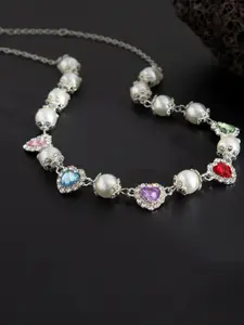 StyleCast x Revolte Silver-Plated Artificial Stones Studded And Beaded Necklace