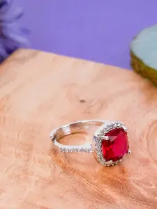 Manikya Rhodium-Plated AD Studded Adjustable Finger Ring