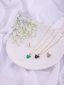 DressBerry Set Of 4 Gold-Plated Butterfly Pendants With Chains