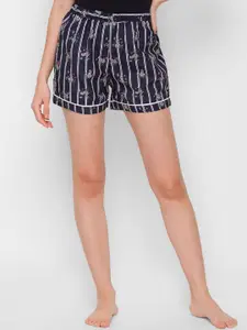 ETC Women Striped Printed Mid-Rise Lounge Shorts