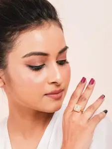 Manikya Gold-Plated American Diamond & Cubic Zirconia Stone Studded Adjustable Finger Ring