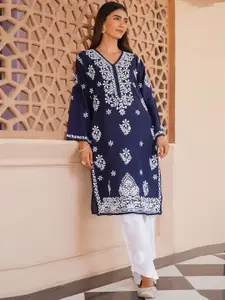 HOUSE OF KARI Women Ethnic Motifs Embroidered Chikankari Straight Kurta