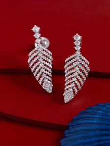 Kushal's Fashion Jewellery Rhodium-Plated Classic Zircon Studded Drop Earrings
