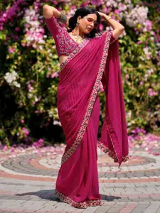 Anouk Striped Sequinned Pure Georgette Saree