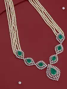 Kushal's Fashion Jewellery Green Gold-Plated Party Zircon Layered Necklace