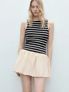 MANGO Striped Drop-Waist Mini Dress