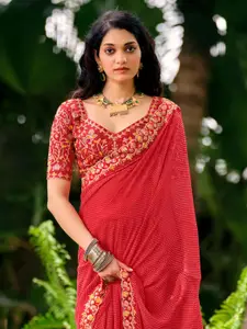 Anouk Striped Sequinned Pure Georgette Saree