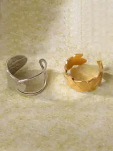 Niska Set Of 2 Gold & Silver-Plated Adjustable Finger Ring