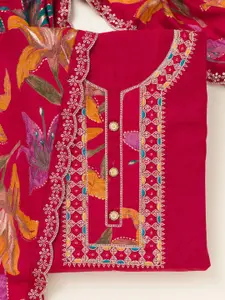 Koskii Floral Embroidered Sequinned Dola Silk Unstitched Salwar Suit Material