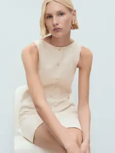 MANGO Boat Neck Button-Down Mini Sheath Dress