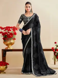 Anouk Bandhani Sequinned Embroidered Pure Georgette Bandhani Saree