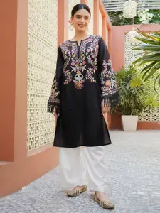 HOUSE OF KARI Women Ethnic Motifs Embroidered Aari Work Cotton Straight Kurta