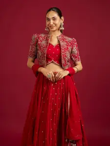 MOHEY Floral Embellished Sequinned Ready To Wear Lehenga & Blouse With Dupatta