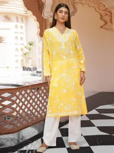HOUSE OF KARI Women Mul Cotton Chikankari Long Kurta