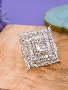 Manikya Rhodium-Plated American Diamond Stone-Studded Finger Ring