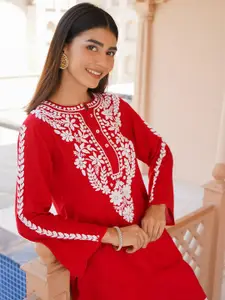 HOUSE OF KARI Women Ethnic Motifs Embroidered Chikankari Straight Short Kurta