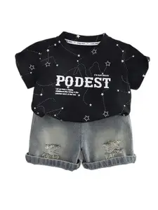StyleCast x Revolte Boys Printed Pure Cotton T-shirt With Shorts