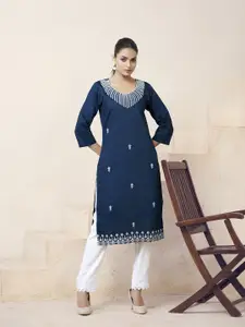 all about you Geometric Embroidered Round Neck Straight Kurta