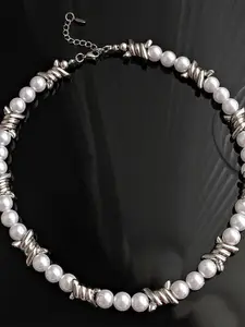 StyleCast x Revolte Silver-Plated Artificial Beaded Minimal Necklace