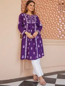 HOUSE OF KARI Women Ethnic Motifs Embroidered Chikankari Cotton A-Line Kurta