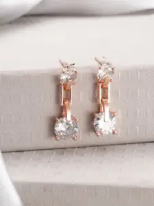 Jazz and Sizzle Rose Gold-Plated Crystals Studded Circular Drop Earrings